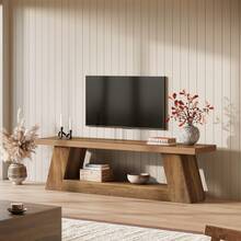 Tribesigns 63" Rustic TV Stand For 55/60/65/75-Inch TVs,  Long Media TV Console With Storage Shelve, Entertainment Center Television Stand For Living Room, Bedroom (Brown) - 棕色 - 查看 4