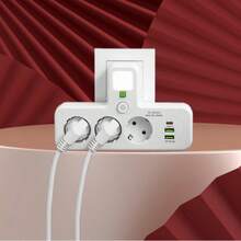6-In-1 EU Power Socket With 3 AC Outlets, 2 USB Ports, And 1 Type-C Port For Multiple Device Charging - Ideal For Home, Office, Travel, And Study Use - White - View 1