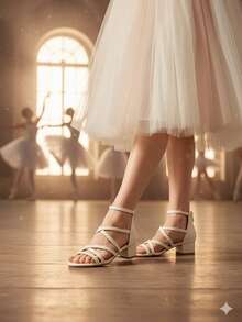 1 Đôi sandal cao gót buộc dây kiểu La Mã thanh lịch, giày khiêu vũ/ba lê cho bé gái, phù hợp cho đám cưới, tiệc tùng, đi làm hàng ngày, kiểu công chúa để phối cùng váy. - Màu be - Xem 2