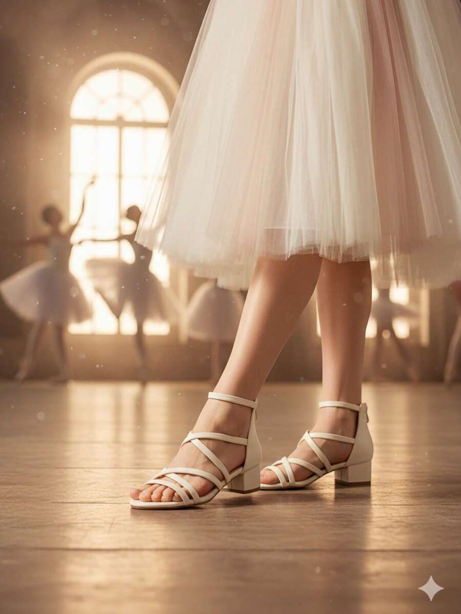 1 Đôi sandal cao gót buộc dây kiểu La Mã thanh lịch, giày khiêu vũ/ba lê cho bé gái, phù hợp cho đám cưới, tiệc tùng, đi làm hàng ngày, kiểu công chúa để phối cùng váy.