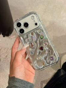 Ốp lưng bảo vệ chống rơi toàn diện cho nữ đính đá Rhinestone sang trọng nhiều màu sắc tương thích với iPhone 17, 16 Pro Max, 15 Pro, 14, 13 - Bạc - Xem 2