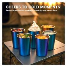 16 Oz Stainless Steel Cups 4 Pack, Stackable Metal Drinking Glasses, Unbreakable & Shatterproof,For Home, Bar, Restaurant, Party, Travel, Camping, Outdoors - 多色401 - 查看 3