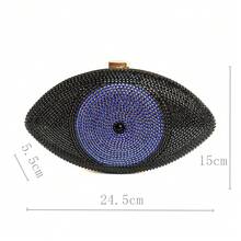 奢华水钻镶嵌晚宴手拿包，金属链条单肩斜挎包，时尚小众单品，适合宴会、派对、鸡尾酒会等场合 - 黑色 - 查看 7