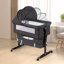 3-In-1 Baby Crib, Baby Bed,Baby Bassinet,Boasting Effortless Smooth-Gliding Wheels, Height-Adjustable Frame, Gentle Rocking Motion, Breathable Mesh Panels For Optimal Airflow,Bedside Bed For Babies,Essential Goodies For Growing Kids, Baby Need,Baby Stuff, Essential For New Mothers,Newborn Gift,Baby Christmas Gift - Màu xám đen - Xem 2