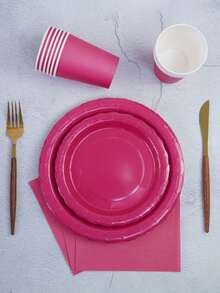 The Rose-Colored Disposable Paper Plate Set Includes 9-Inch And 7-Inch Paper Plates, Paper Cups, And Napkins. It Is Suitable For Various Occasions Such As Clubs, Parties, Picnics, Weddings, Family Dinners, And Party Supplies. It Can Be Used For Kitchen And Restaurant Decoration, As Well As Party Decoration. It Is Also A Reception Paper Plate And Disposable Tableware Set. - Multicolor - View 2
