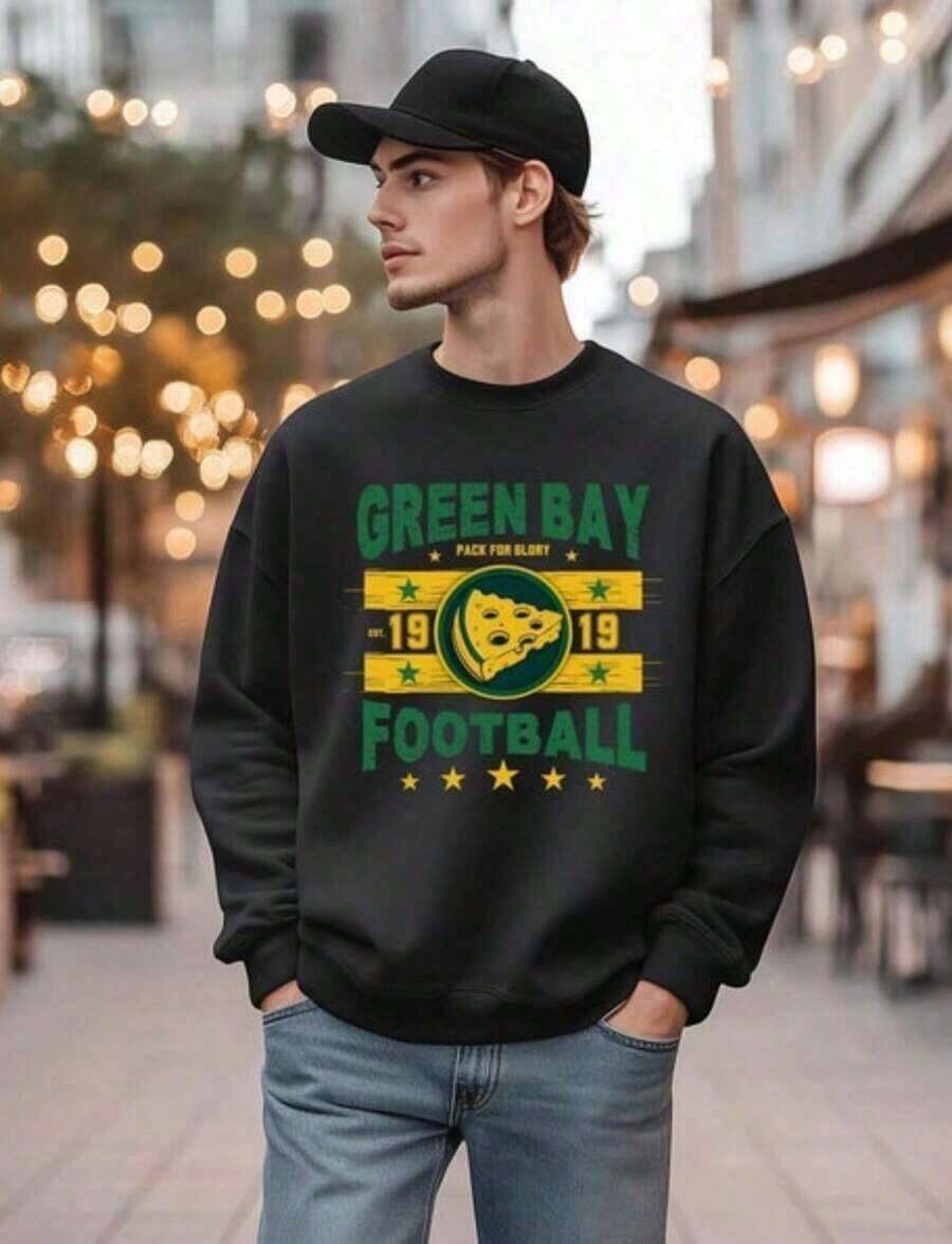 Mens Winter ClothesGreen Bay Football Vintage Sweatshirt, Retro Packer Crewneck,  Game Day Gift, Green Bay Fan Gear, Football Fan Gift (2)-Autumn Clothing 240G Men's Crew Neck Sweatshirt - Durable Street Wear For Busy Workdays ​ Loose And Comfortable Winter Clothing For Men - 黑色 - 查看 1