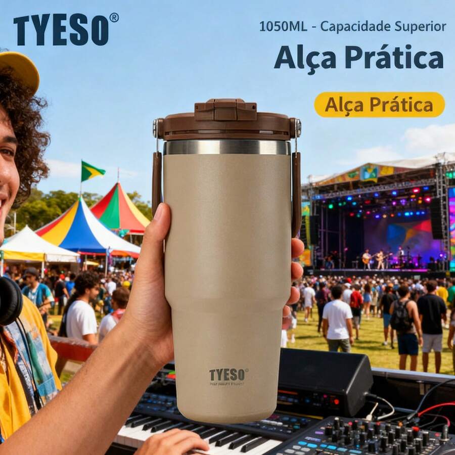 TYESO 1050ml (35 Oz) Vacuum Insulated Water Bottle With Handle, Stainless Steel Coffee Mug With Leak-Proof Lid And Straw. 100% Leak-Proof, Keeps Drinks Hot/Cold For 24 Hours Or Hot For 10 Hours. Suitable For Water, Iced Tea, Coffee, Smoothies And Other Beverages. Available In Various Colors. The Perfect Choice For Festive Or Birthday Gifts. - Marrom - 查看 1