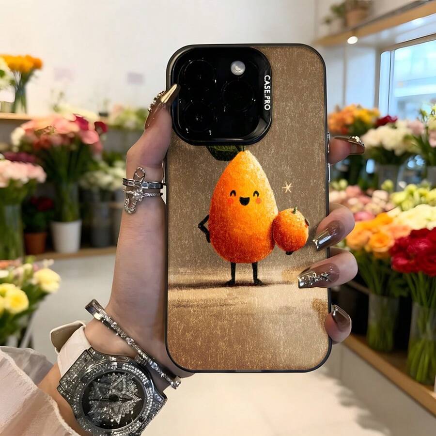 Cubierta de teléfono con diseño de naranja animada color dorado con estampado de fruta sonriente y texto CASETTO para uso diario en floristerías y eventos sociales Aplicable a los teléfonos de la serie Apple y Galaxy - Blanco - Ver 1