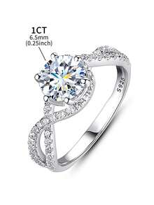 1pc 1ct Openwork Six-Prong Moissanite Wedding Ring, 925 Sterling Silver, Elegant And Eternity Engagement Ring, Promise Ring, Anniversary Ring, Exquisite Women's Jewelry Gift, Christmas Present - Openwork Six-prong Moissanite Ring - View 5