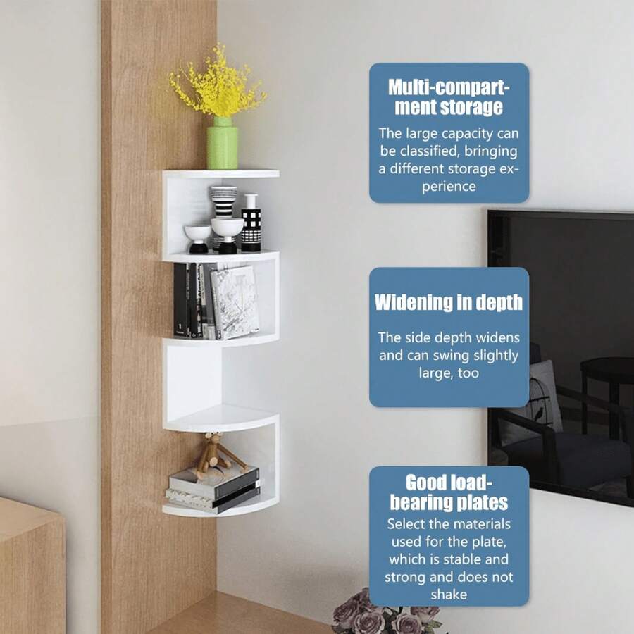 5-Layer PVC Wall-Mounted Corner Floating Bookshelf - 33inch L-Shaped Space-Saving Storage Rack, No Drilling Installation Required, Durable And Easy To Clean, Modern Design Suitable For Living Room, Bedroom, Bathroom, Home Office Decoration - Perfect Easter Gift, Bookshelf Decoration, Bedroom Storage, L-Shaped Design, Easy-To-Clean Material, No Drilling Setup, Practical Storage Rack - màu đen - Xem 1