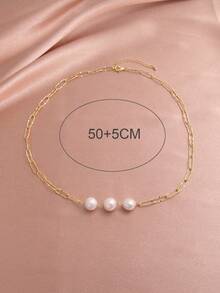 1条18K镀金天然淡水珍珠项链，适合女士生日、母亲节、婚礼、晚宴等场合，是送给她的好礼物。 - 白色 - 查看 4