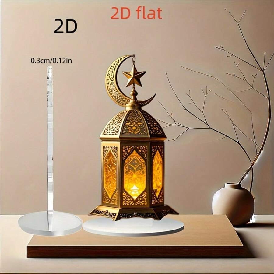 1pc 2D Bohemia Crescent Moon Lantern Acrylic Desktop Ornament, Islamic Holiday Decoration Suitable For Room Decoration, Suitable For Holiday Gifts For Family And Friends - Multicolor - View 1