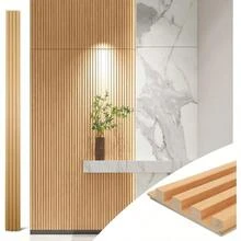 Slat Wood Wall Paneling For Interior And Ceiling Decoration - Pack Of 4pcs + 1pc End-Trim Size 108 X 5.7in.- Oak - 108 x 5,7 inch + Gỗ sồi hun khói - Xem 11