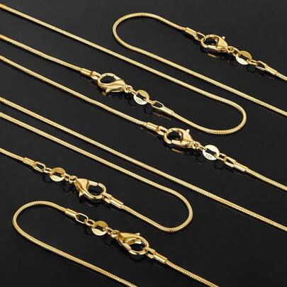 5pcs Set 18K Gold Plated Circular Snake Chain Necklace Set, Minimalist Fashion Versatile, Suitable For Men And Women, Distinctive Style, Suitable For Daily Wear And Gift Giving.