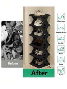 9 Tier Vertical Shoe Stand Space Saving Narrow Shoe Rack, Small Shoe Shelf, DIY Free Standing Shoes Storage Organizer For Entryway, Closet, Hallway, Easy Assembly And Stable In Structure, Black & White, Plastic Material, Consumables.Multi-Functional Entryway Shoe Rack Space-Saving Layered Modular Storage Rack For Dorm Rooms Plastic Storage Shelf For Shoes, Boots, Miscellaneous Items, And Decorative Pieces Compact Solution For Small Spaces Multi-Purpose Storage Essential Multi-Tiered Shelving Simple Assembly Compact Footprint Versatile Use In Living Rooms, Studies, Kitchens, Bathrooms, And Under Staircases.Shoe Cabinet,Zapateros Para Guardar Zapatos,Zapateras Para Calzados,Shoe Rack,Zapateras Para Zapatos,Shoe Storage,Organizador De Zapatos,Shoe Organizer - Nhiều màu - Xem 5