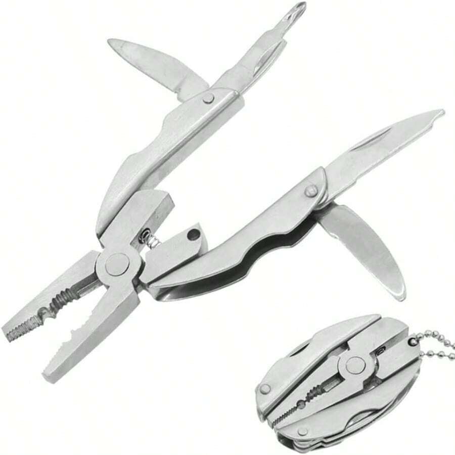 7-In-1 Micro Pocket Stainless Steel Foldable Multitool With Screwdrivers, Pliers For Keychain - Silver - View 1