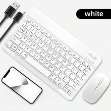 Teclado y Mouse Inalámbrico Bluetooth Colores Pastel | Recargable, Sin Cables, Silencioso y Compacto | Perfecto para Trabajo/Estudio en PC, Tablet y Celular - Blanco - Ver 2
