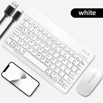 Teclado y Mouse Inalámbrico Bluetooth Colores Pastel | Recargable, Sin Cables, Silencioso y Compacto | Perfecto para Trabajo/Estudio en PC, Tablet y Celular