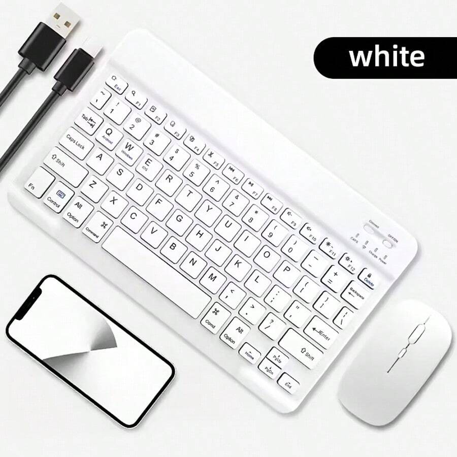 Teclado y Mouse Inalámbrico Bluetooth Colores Pastel | Recargable, Sin Cables, Silencioso y Compacto | Perfecto para Trabajo/Estudio en PC, Tablet y Celular