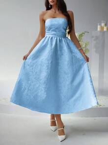 Look Polly Summer Women Dresses,Solid Color Jacquard Long Skirt Tube Top Dress,Wedding Women Dresses Fall Women Clothes, Back To School Clothes,Party Outfit Women Off-The-Shoulder Dress Prom Dress,Elegant Printed Skirt Floral Print Long Dress