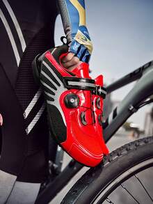 AoPlus Unisex Athletic Cycling Shoes,Mesh Knit Design,Royal Red With White Pattern,Geometric Rubber Sole - Red - View 2