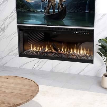 3-in-1 Elektrokamin mit Heizung & Panoramaview - 40 Zoll, 12 LED-Flammenfarben, Thermostat, Timer, Fernbedienung (Wand/Einbau/Stand)