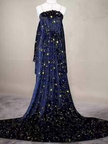 1pc Soft Stretchy Velvet Fabric - Blue, Star Pattern Design, Pre-Cut Size: 0.5 /1/2/3yards, Suitable For DIY Crafts, Tablecloths, Sofas, Toys, Curtains, Backdrops - Royal Blue - View 1