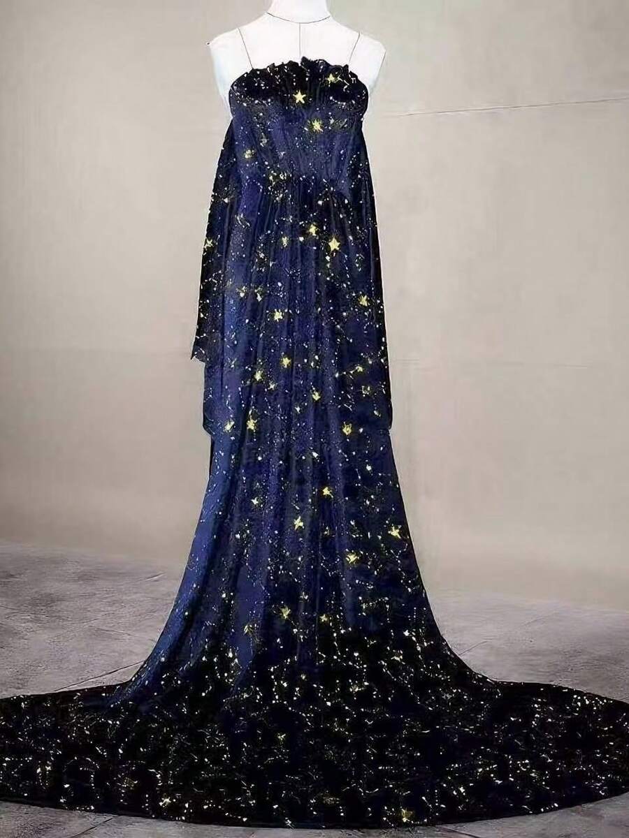 1pc Soft Stretchy Velvet Fabric - Blue, Star Pattern Design, Pre-Cut Size: 0.5 /1/2/3yards, Suitable For DIY Crafts, Tablecloths, Sofas, Toys, Curtains, Backdrops - Royal Blue - View 1