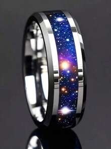 1pc Stainless Steel Galaxy/Starry Sky Design Ring, & Unique, Suitable For Women Everyday, Casual Wear - Starry Sky - View 3
