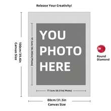 Kit di pittura a diamante personalizzata su misura per adulti, fai da te 5D, arte con punti a forma rotonda/quadrata, con foto, testo e disegno personalizzato, in varie dimensioni (20x25cm), decorazione personalizzata per la casa (Punti rotondi, 30x40cm), kit per adulti, decorazione con pittura a diamanti 5D