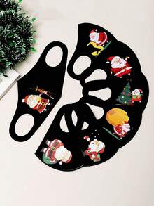 7pcs/Set Kids Christmas Santa Claus Pattern Printed Face Masks, Elastic Soft Fabric Masks With New Year Elements, Fashionable & Versatile Children Accessory (Random Color) - Multicolor - View 4