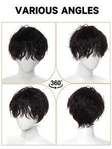 男士全头假发，羊毛卷发，自然，帅气，隐形，透气，短款全头假发