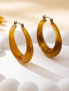 1 Pair Women's Earrings, Elegant Brown C-Shaped Hoop Earrings, Atmospheric Winter Hoop Earrings, Suitable For Daily Wear - Brown - View 7