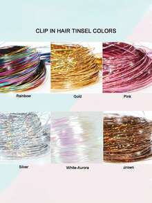 6pcs Colorful Glitter Hair Extensions, 24 Inch Shiny Hair Strands, Suitable For Women, Vibrant Hair Tinsel, Perfect Christmas Gift, Fits All Ages, Holiday Hair Accessories, Lively Hair Decor, Heat Resistant Hair Accessories, Women's Hair Accessories, Hair Strands, Girls/Women Hair Extensions, Braiding - Multicolor - View 5