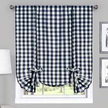 Achim Home Decor - Par de Cortinas de Ventana fruncidas a Cuadros, 72 Pulgadas de Ancho, 63 Pulgadas de Largo, Cuadros es y Blancos, Cortinas de Campo filtrantes de luz para recámara, Sala de(Navy & Ivory 106.7An x 160Al cm (1 Paneles)) - Multicolor - Ver 1
