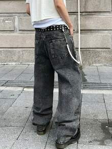 1 chiếc quần jeans nam ống đứng Infinite Jeans, chất lượng cao, thoải mái (không bao gồm thắt lưng và phụ kiện) - Xám - Xem 2