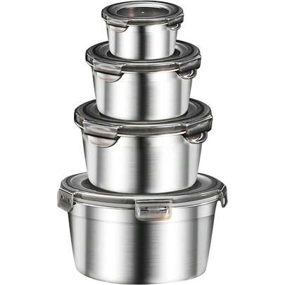 Stainless Steel Food Containers With Lids 4 Pack Metal Food Storage Container Set Meal Prep Containers Reusable Leak-Proof Bento Lunch Box Dishwasher & Freezer  330ml+550ml+950ml+2000ml