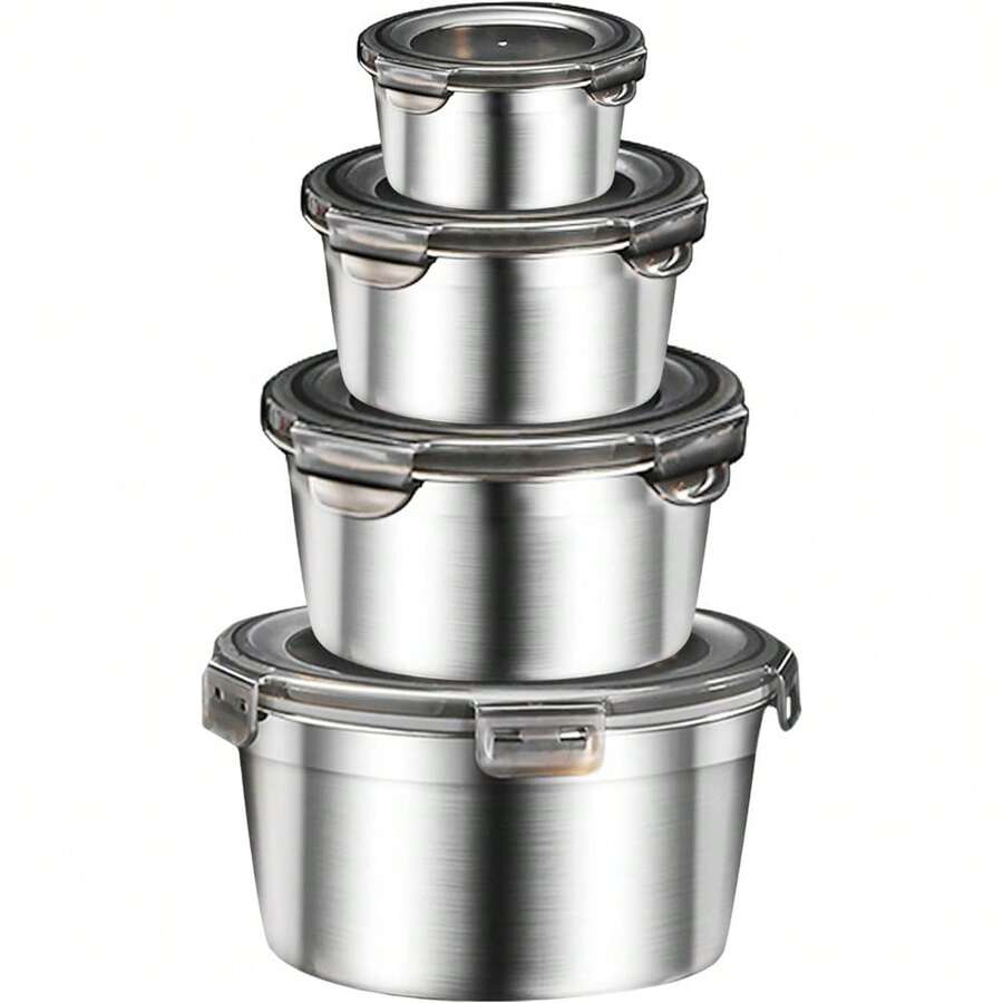 Stainless Steel Food Containers With Lids 4 Pack Metal Food Storage Container Set Meal Prep Containers Reusable Leak-Proof Bento Lunch Box Dishwasher & Freezer  330ml+550ml+950ml+2000ml - Default - View 1
