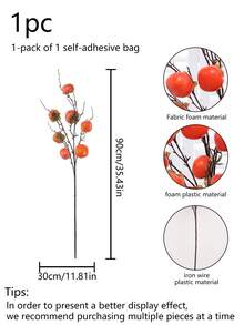 1pc Artificial Persimmon Decoration, Suitable For Decoration On Home Living Room Windowsills, Fireplace In Various Rooms, Ideal For New Year, Wedding Events, Thanksgiving Table Decorations, Evergreen Holly Fruits