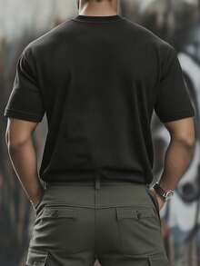 Personalized Custom-Made Men's Sporty T-Shirts. Comfortable And Casual. Add Text And Images (Such As Logo Designs, Couple Photos, Family Portraits, Self-Portraits Or Pet Photos) To Create Your Own Personalized Printed T-Shirt. It's An Excellent Gift For Your Boyfriend. Custom T-Shirts. - Black - View 2