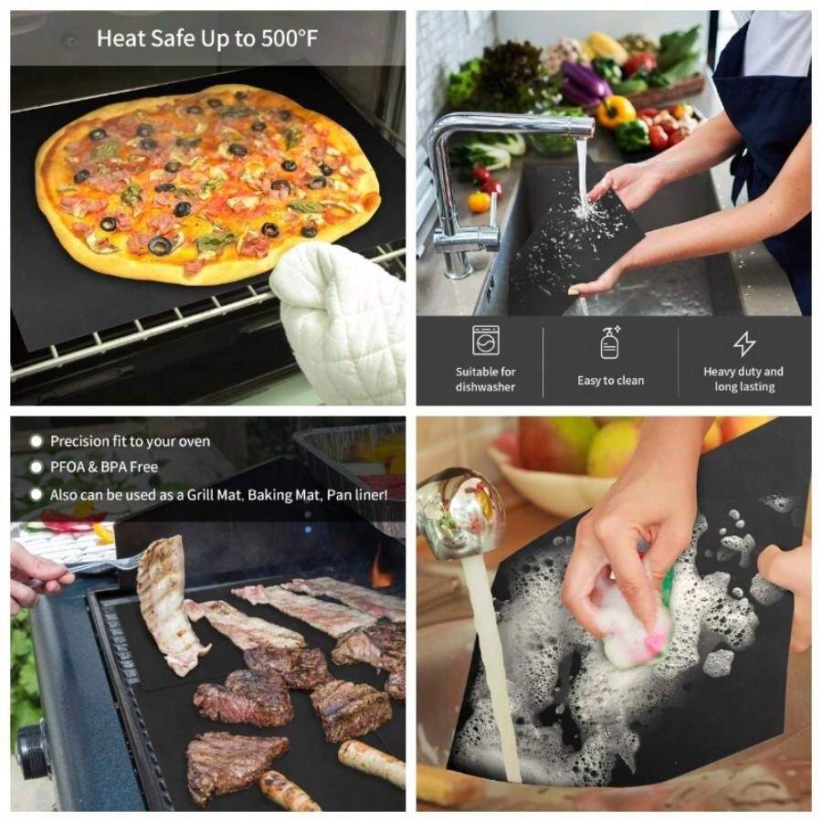3 Set Nonstick Oven Liner Bottom Of, 16x20 Inch Thick Heavy Duty Oven Liner, Reusable BBQ Grill, Easy To Clean Barbecue Grilling - Black - View 1