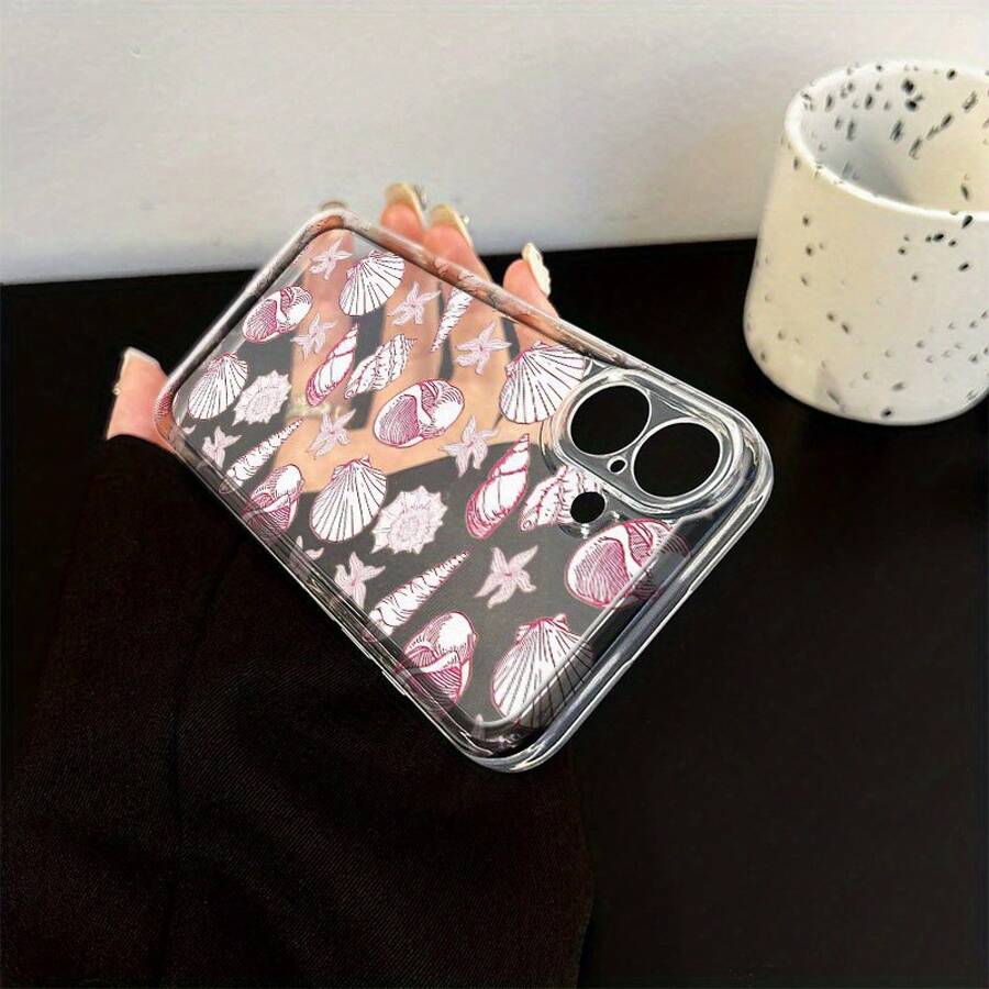 Funda de teléfono de concha de estrella de mar rosa para Oppo A3 A3 Pro A3X A16 A17K A38 A55 A57 A57S A58 A60 A76 A77S A78 A79 A80 5G A95 A98 Reno 5 8T 10 11 Pro 12F, funda de TPU transparente a prueba de golpes de cobertura completa, funda protectora simple y creativa - Colores mixtos - Ver 1