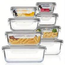 8 Stück Glass Nahrung Containers , Oven, Freezer & Dishwasher Safe, Reusable Rectangular Food Storage Containers for Lunch, Leftovers, Snacks - Durable, Space-Saving Design, Food-Safe Glass, Multi-Purpose Kitchen & Dining Organization, Microwave Safe Containers | Sleek Rectangular Containers | Durable Glass Containers, Meal Prep Containers - Grau - Übersicht 2