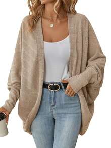 Women Batwing Sleeve Sweater Cardigan Soft Knit Coats Open Front Cocoon Sweaters Casual Loose Cardigans Outerwear - Màu Khaki - Xem 1