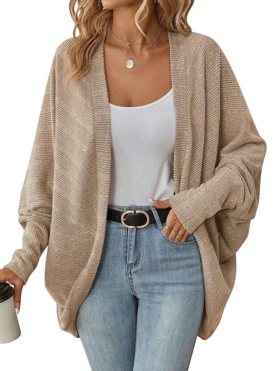 Women Batwing Sleeve Sweater Cardigan Soft Knit Coats Open Front Cocoon Sweaters Casual Loose Cardigans Outerwear - Màu Khaki - Xem 1