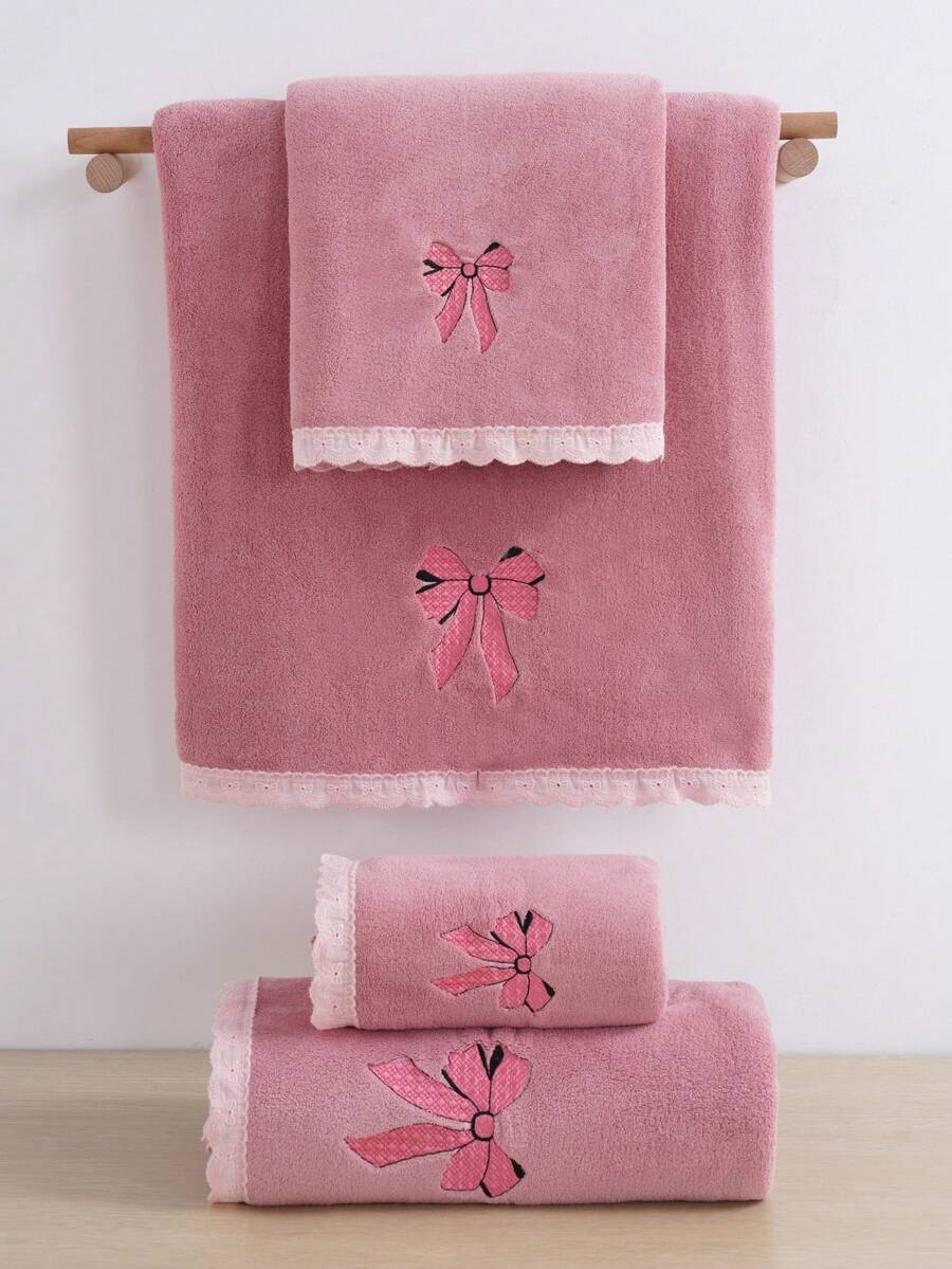 1/2/3件珊瑚絨吸水刺繡蝴蝶結（珊瑚絨）超細纖維浴巾或手巾，時尚風格，柔軟親膚浴室毛巾，適用於浴室、酒店、健身房、旅行、禮物、沙龍、運動、戶外、海灘、學校、開學、旅行配件、居家必需品、毛巾、護膚