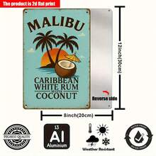2D Flat, 1 Piece Malibu Coconut Rum 2D Flat Print Aluminum Sign (11.9x.9inch ) - Uncle Style Wall Decoration, Suitable Home, Bar, Garage, Garden - Indoor/Outdoor Use, No Frame Needed, Holiday, Indoor Outdoor Sign|Tropical Theme Decoration|Durable Aluminum , Coastal Home Decor - 彩色 - 查看 4