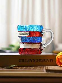 Taza de café con forma de libro 3D/Taza de vidrio con libros apilados - Un regalo para amantes de la literatura, lectores, escritores y ratones de biblioteca, taza de escritorio única con forma de libro - Multicolor - Ver 7