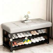 Shoe Rack Bench With Cushioned Seat, Ideal For Entryway Or Bedroom, Shoe Holder, Upholstered With Tufted Detailing - Xám - Xem 3
