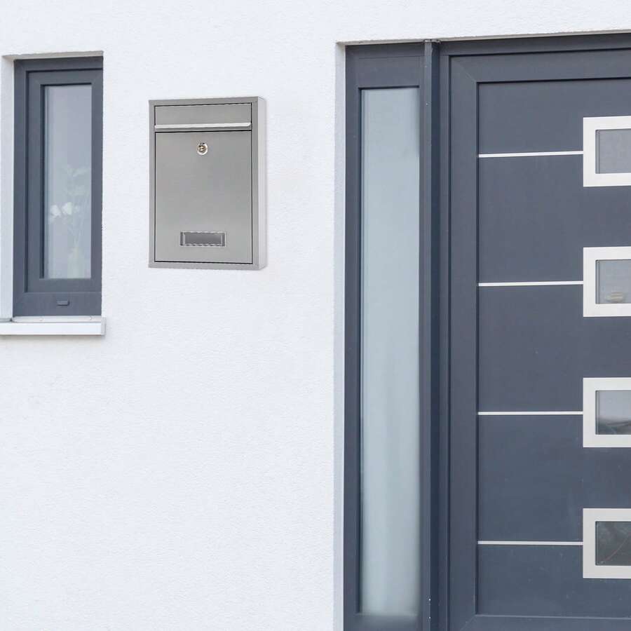 Wall-Mounted Lockable Mailbox With Security Door, Newspaper And Letter Drop Box, Durable And For Home Or Office Use - New Design - Silver - View 1